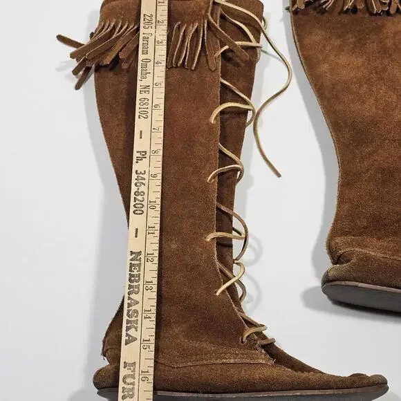 Vintage Knee High Moccasin Boots Women’s Size 6 Soft Brown Suede Leather - Picture 4 of 8